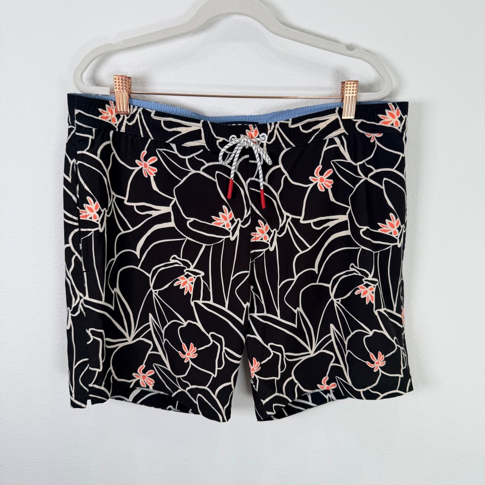 Bonobos Mens M Riviera Recycled Swim Trunks Black Floral 7 Inch Inseam BSM10930N